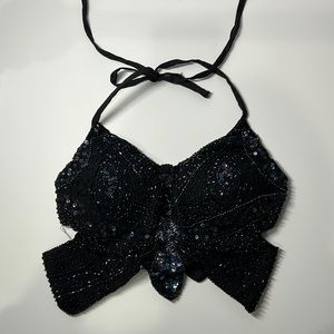 Rhinestone black butterfly crop top! Size small